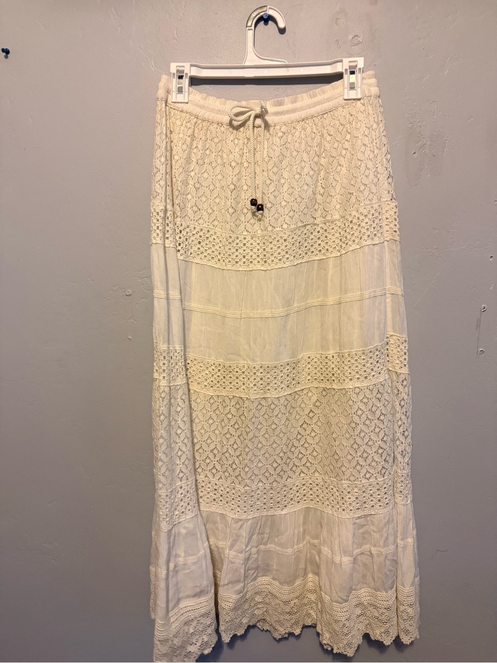 Boho Cream Crochet Tiered Maxi Skirt